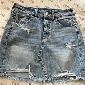 American Eagle Outfitters Light Blue Distressed Denim Skirt